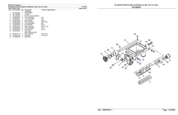 Massey Ferguson MF 104 to 106 L Planter Fertilizer Hydraulic Parts Catalog C010005 2