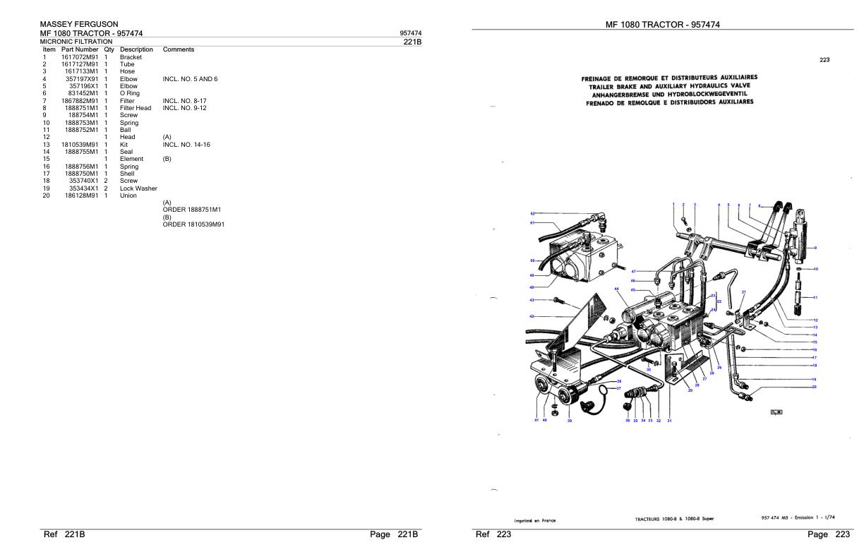 Massey Ferguson MF 1080 Tractor Parts Catalog 957474 1