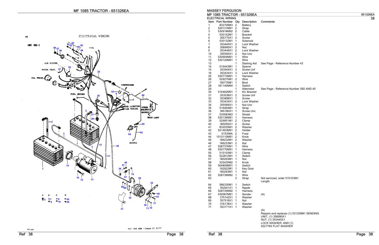 Massey Ferguson MF 1085 Tractor Parts Catalog 651326EA 1