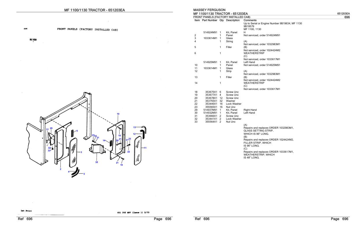 Massey Ferguson MF 1100 1130 Tractor Parts Catalog 651203EA 1