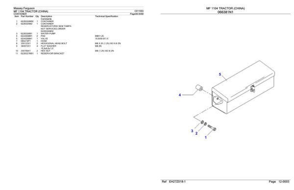Massey Ferguson MF 1104 Tractor Parts Catalog C011003 1