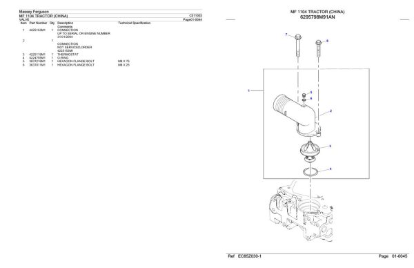 Massey Ferguson MF 1104 Tractor Parts Catalog C011003 2