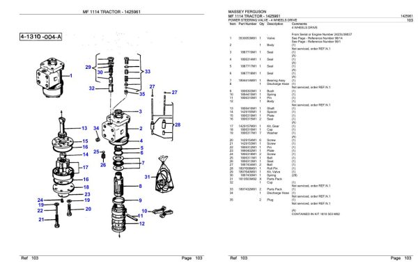 Massey Ferguson MF 1114 Tractor Parts Catalog 1425961 1