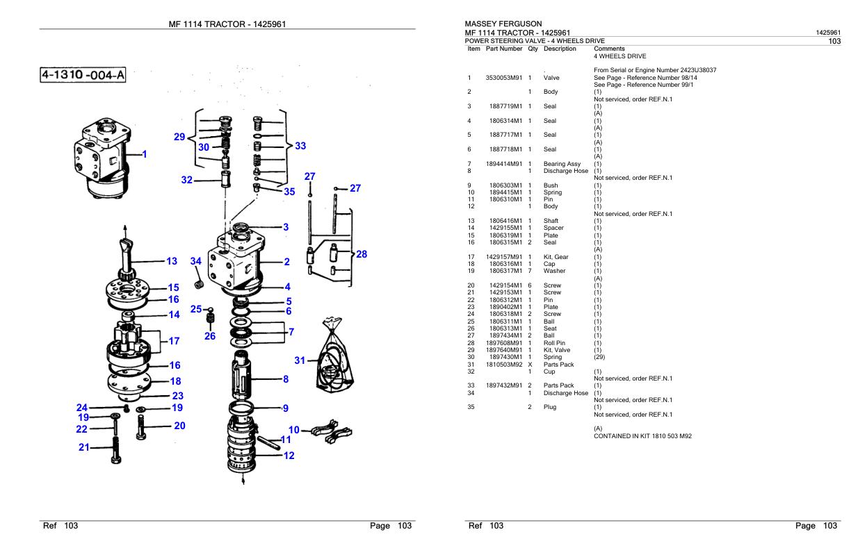 Massey Ferguson MF 1114 Tractor Parts Catalog 1425961 1