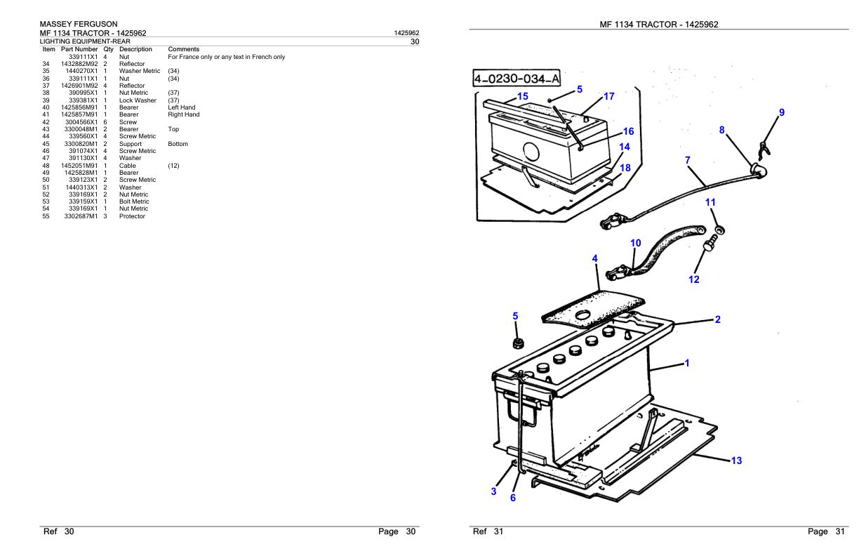 Massey Ferguson MF 1134 Tractor Parts Catalog 1425962 1