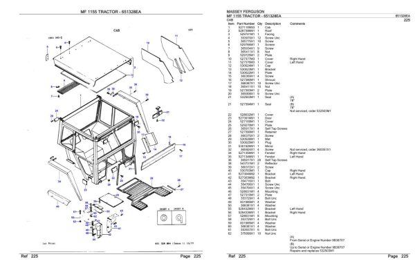 Massey Ferguson MF 1155 Tractor Parts Catalog 651328EA 1