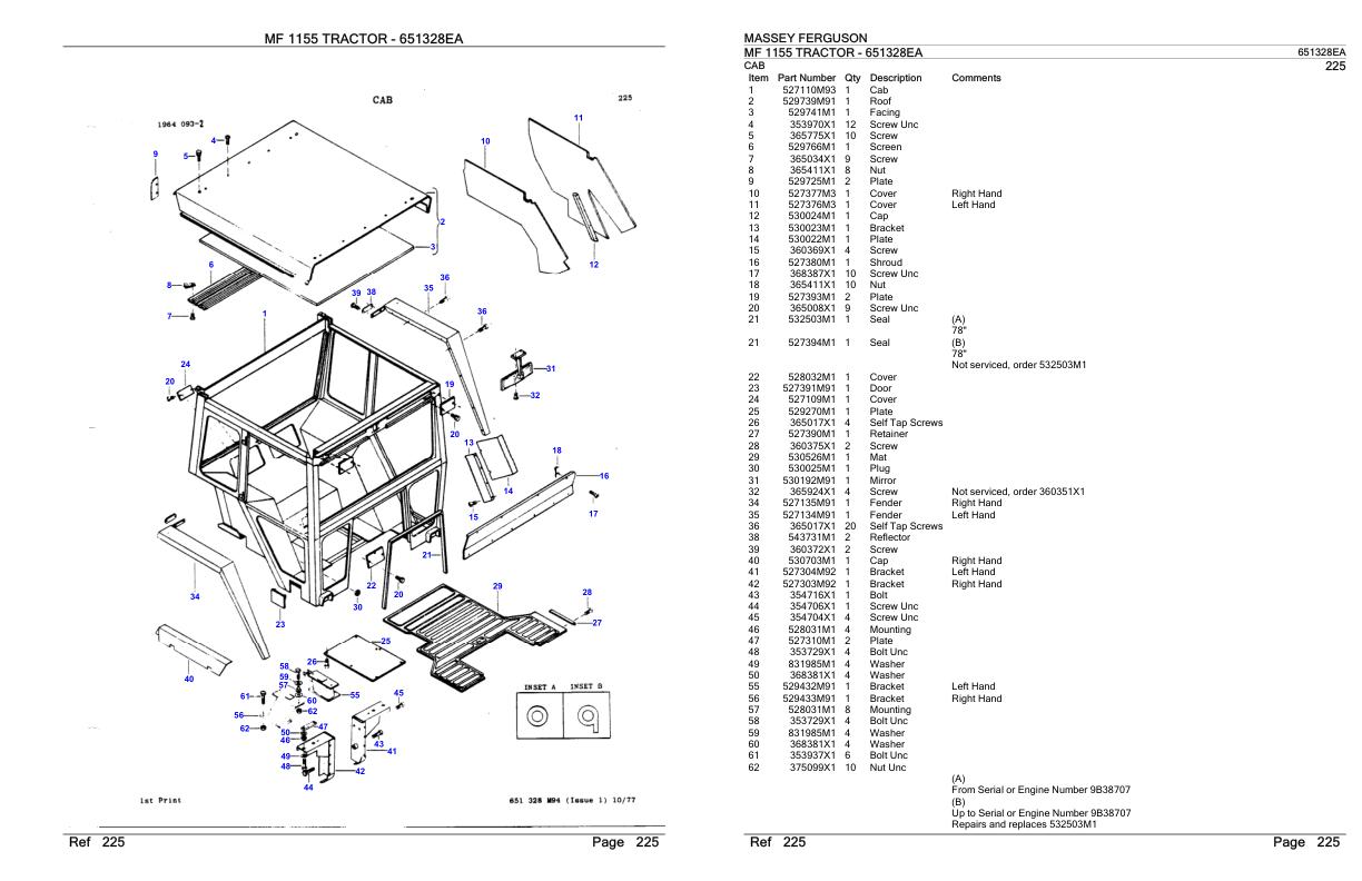 Massey Ferguson MF 1155 Tractor Parts Catalog 651328EA 1