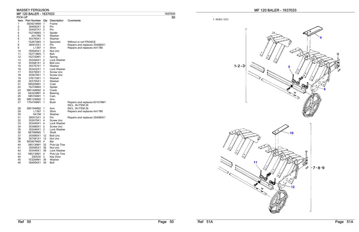 Massey Ferguson MF 120 Baler Parts Catalog 1637033 1