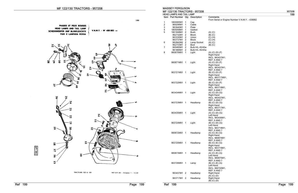Massey Ferguson MF 122 130 Tractor Parts Catalog 957208 1