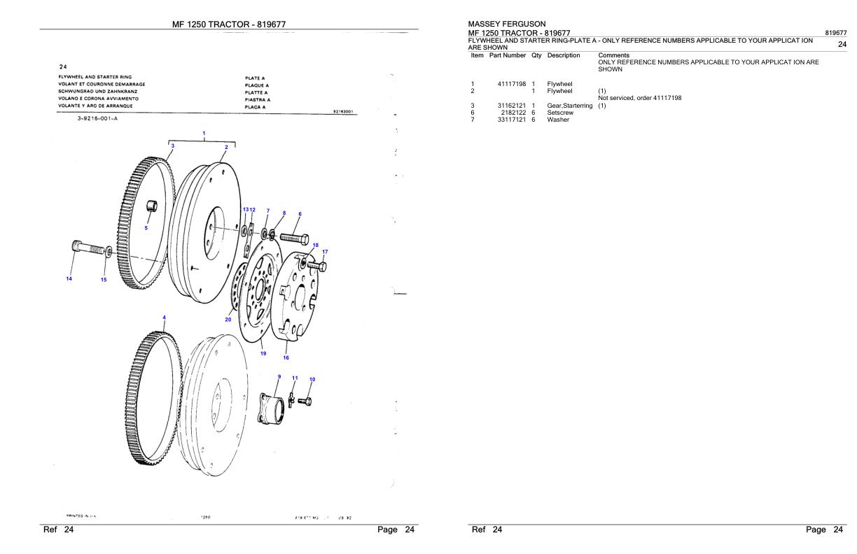 Massey Ferguson MF 1250 Tractor Parts Catalog 819677