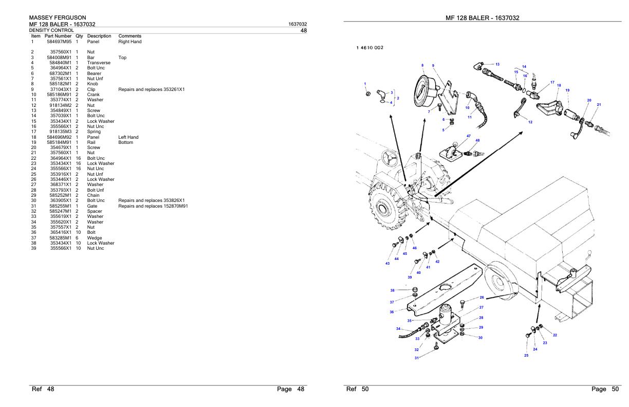 Massey Ferguson MF 128 Baler Parts Catalog 1637032 1