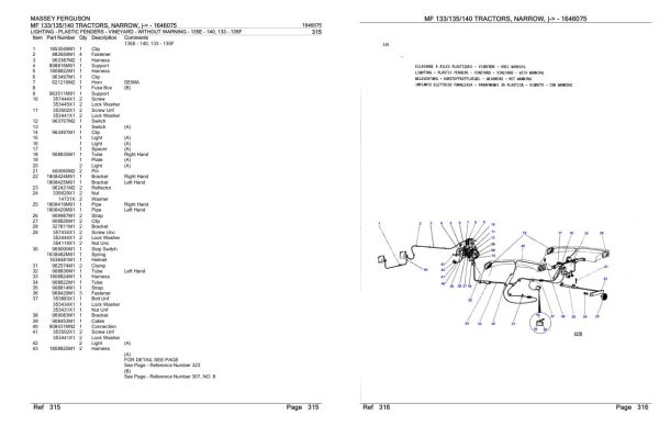 Massey Ferguson MF 133 135 140 Tractor Parts Catalog 1646075 1