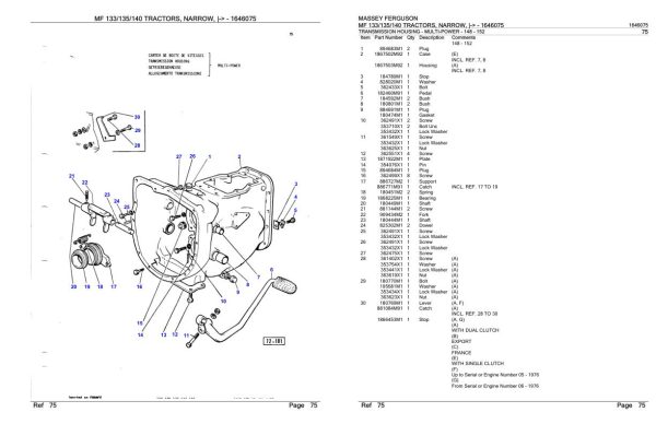 Massey Ferguson MF 133 135 140 Tractor Parts Catalog 1646075 2