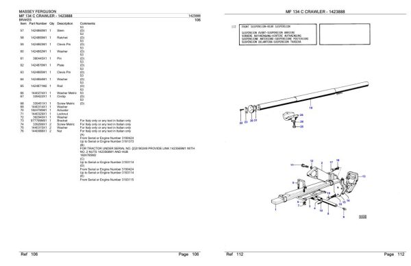 Massey Ferguson MF 134 C Crawler Parts Catalog 1423888 1