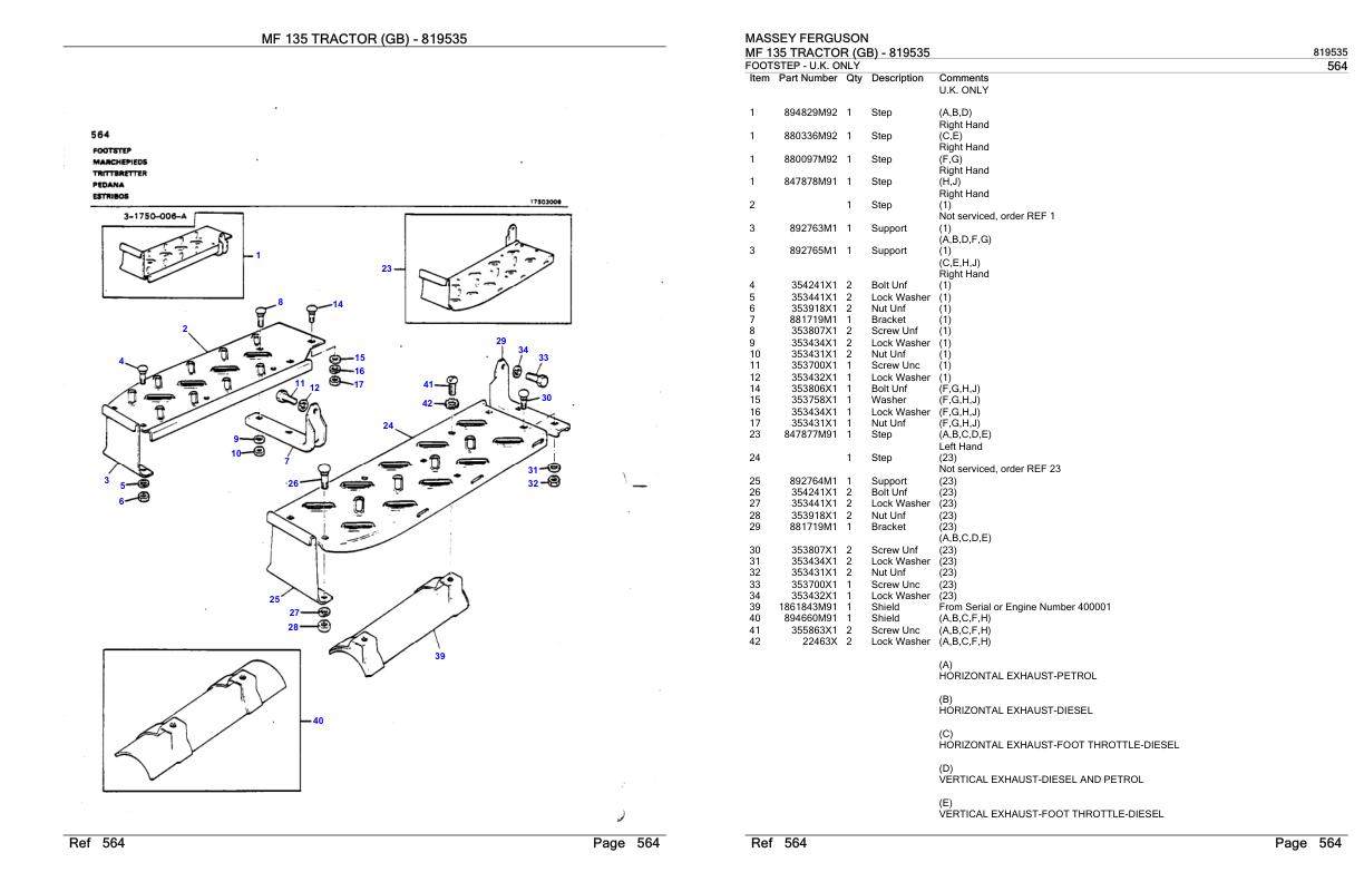 Massey Ferguson MF 135 Tractor Parts Catalog 819535 1