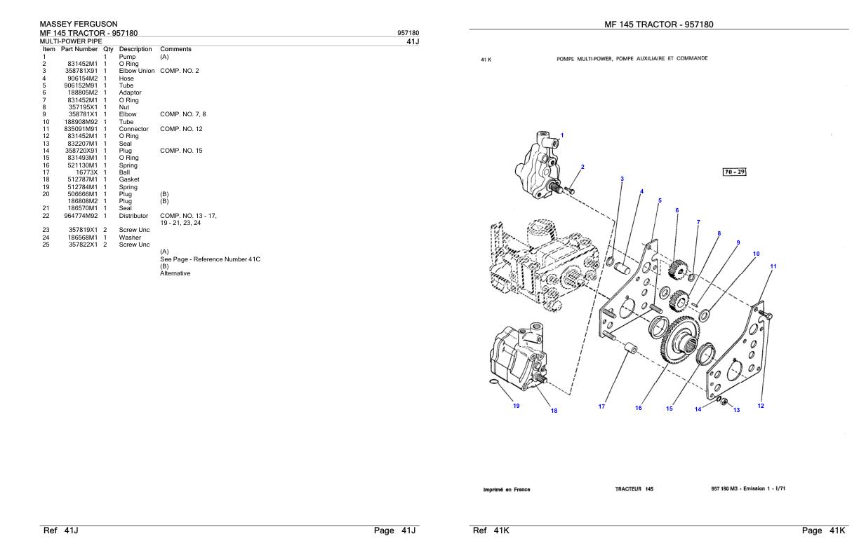 Massey Ferguson MF 145 Tractor Parts Catalog 957180