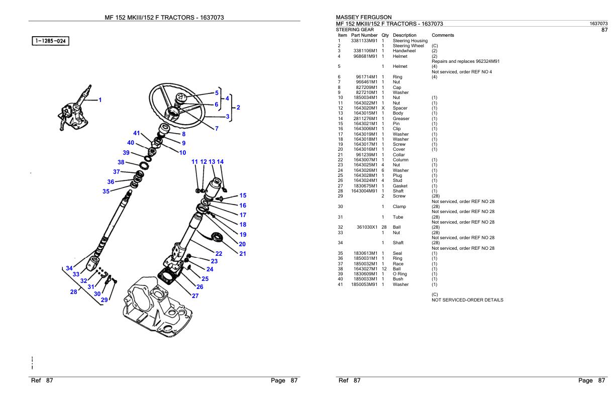 Massey Ferguson MF 152 MKIII 152 F Tractor Parts Catalog 1637073 1