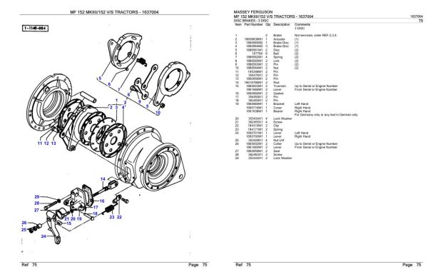 Massey Ferguson MF 152 MKIIII 152 V S Tractor Parts Catalog 1637004 2