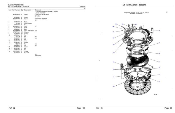 Massey Ferguson MF 152 Tractor Parts Catalog 1646074 2