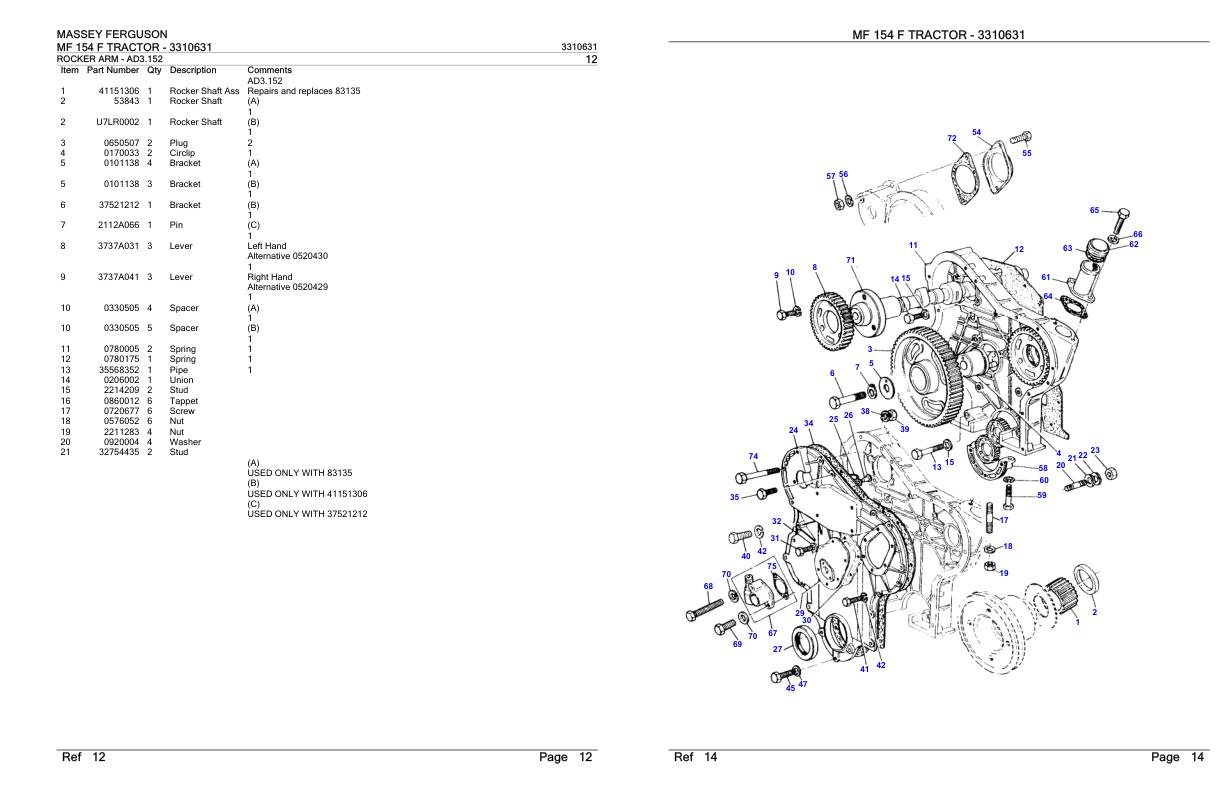 Massey Ferguson MF 154 F Tractor Parts Catalog 3310631 1