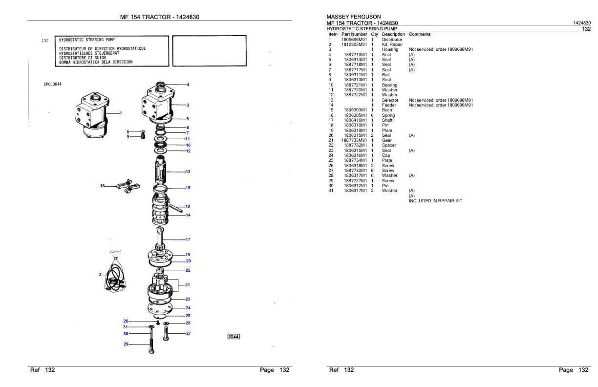 Massey Ferguson MF 154 Tractor Parts Catalog 1424830 1