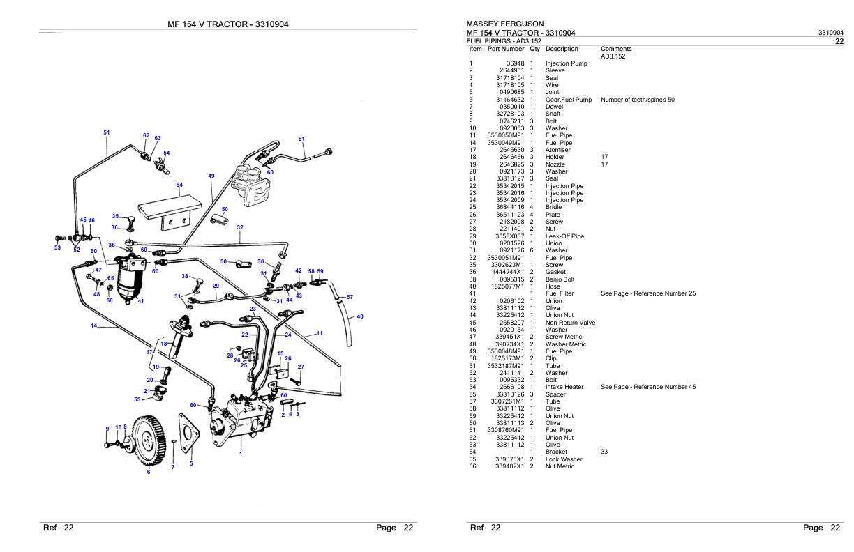 Massey Ferguson MF 154 V Tractor Parts Catalog 3310904 1