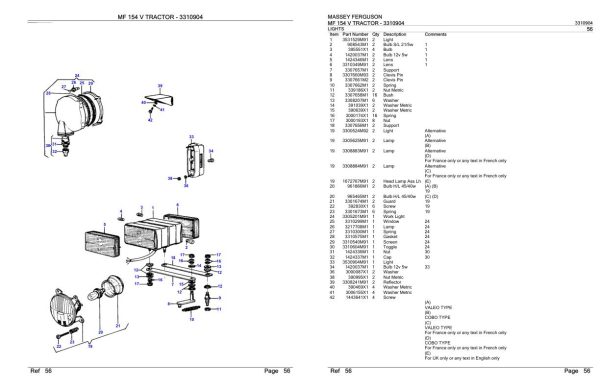 Massey Ferguson MF 154 V Tractor Parts Catalog 3310904 2