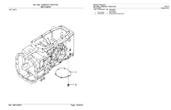 Massey Ferguson MF 1540 Compact Tractor Parts Catalog 652122 2