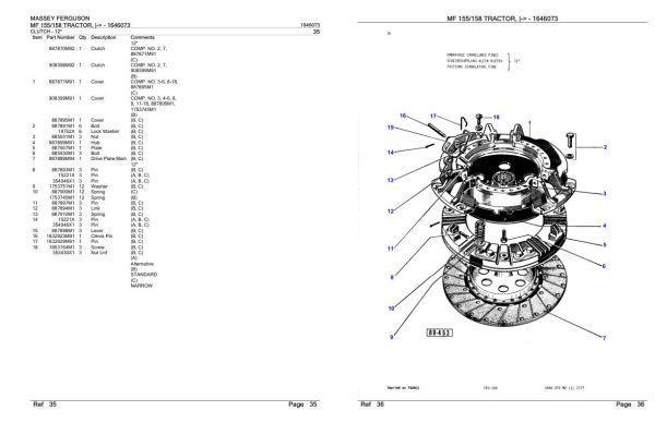 Massey Ferguson MF 155 158 Tractor Parts Catalog 1646073 1