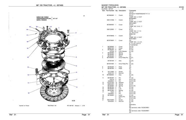 Massey Ferguson MF 155 Tractor Parts Catalog 957469 1