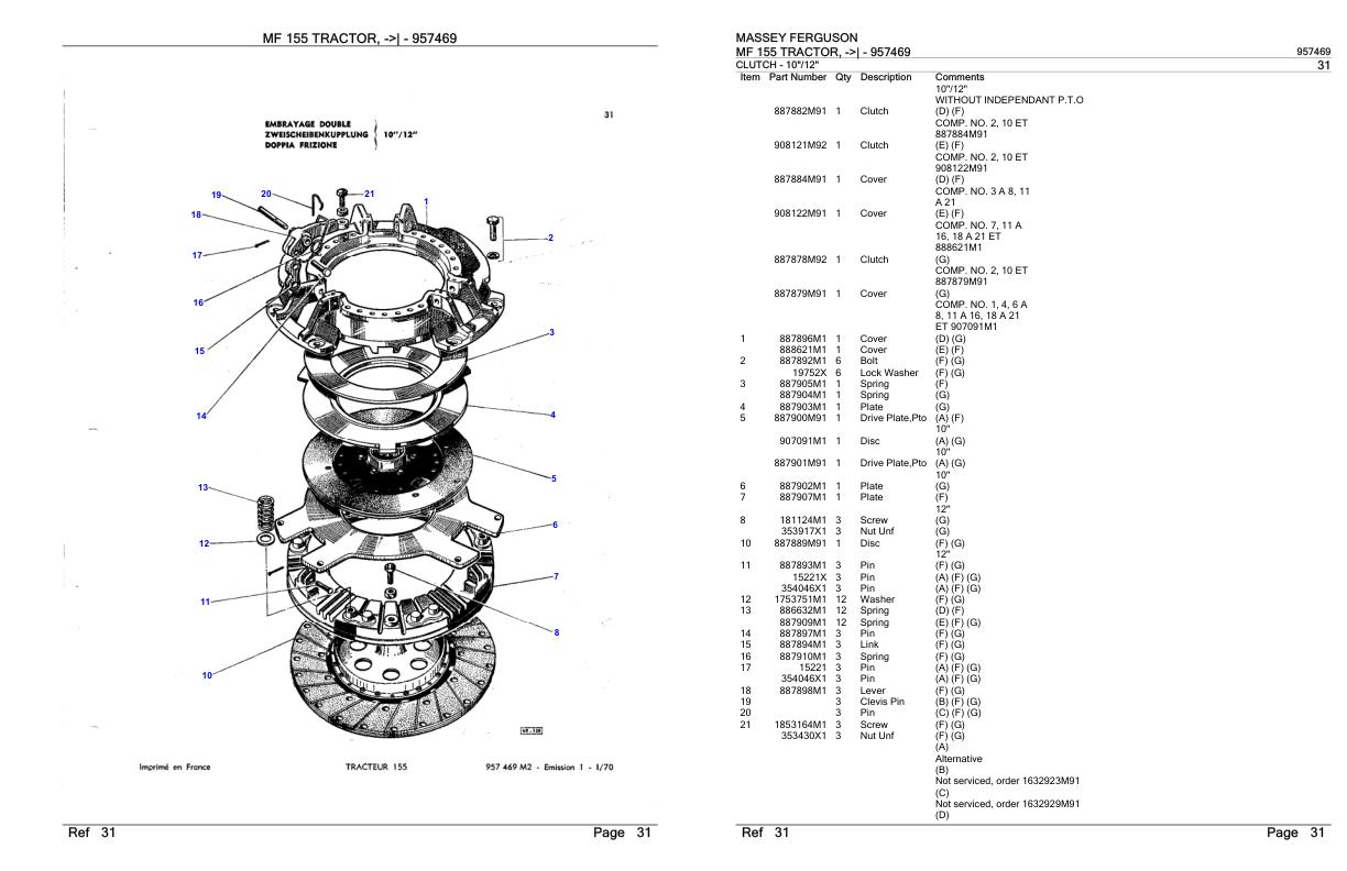 Massey Ferguson MF 155 Tractor Parts Catalog 957469 1