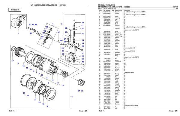 Massey Ferguson MF 158 MKIII 158 S Tractor Parts Catalog 1637005 1