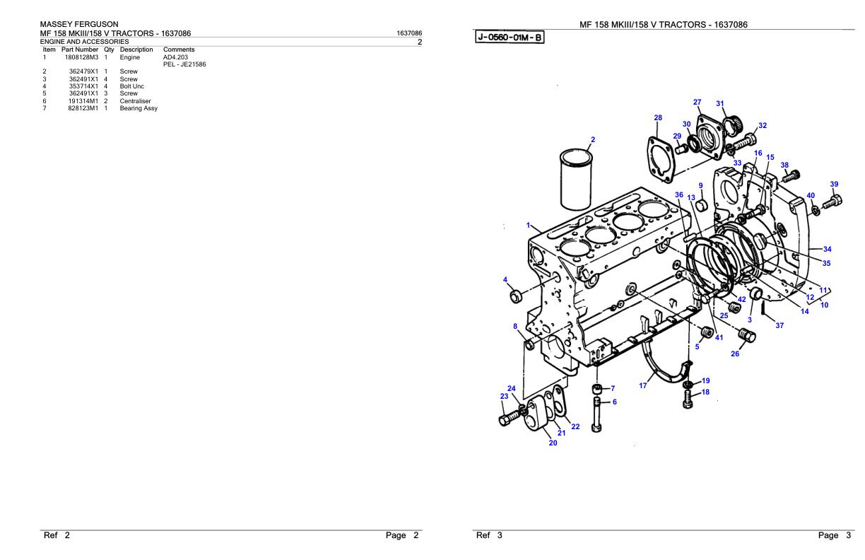 Massey Ferguson MF 158 MKIII 158 V Tractor Parts Catalog 1637086 1