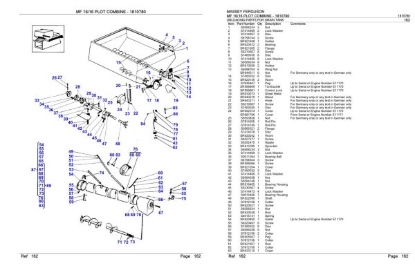 Massey Ferguson MF 16 and 16 Combine Parts Catalog 1810780 1