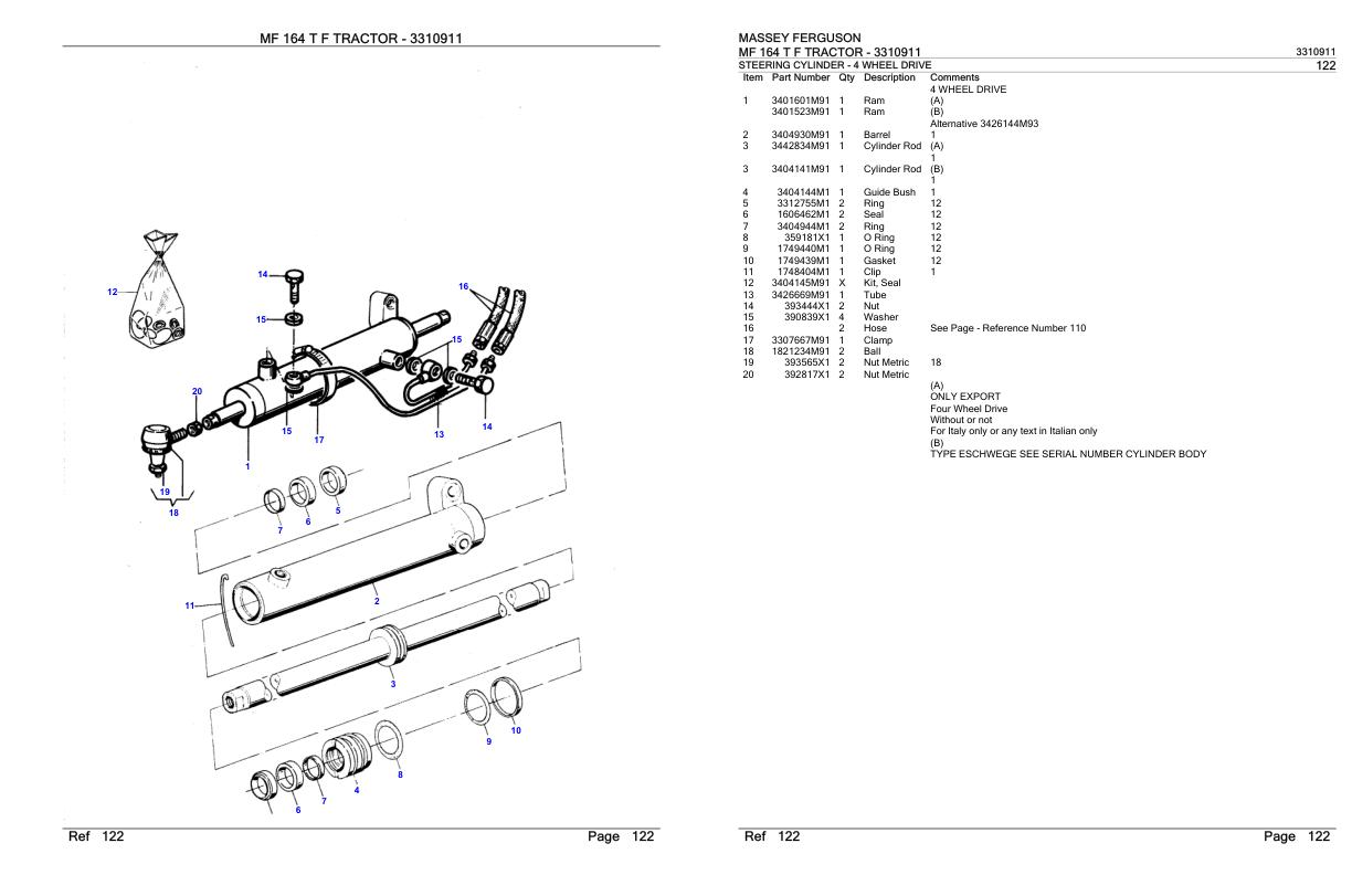 Massey Ferguson MF 164 T F Tractor Parts Catalog 3310911 1