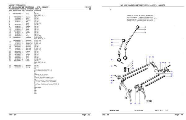 Massey Ferguson MF 165 168 185 188 Tractor Parts Catalog 1646072 1