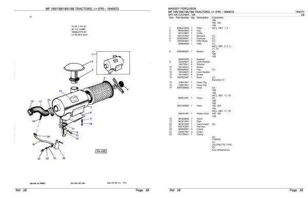 Massey Ferguson MF 165 168 185 188 Tractor Parts Catalog 1646072 2