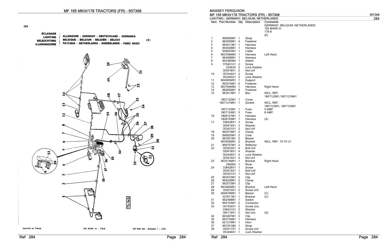 Massey Ferguson MF 165 Mkiii 178 Tractor Parts Catalog 957368 1