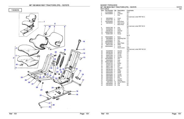 Massey Ferguson MF 168 MKIII 168 F Tractor FR Parts Catalog 1637075 1