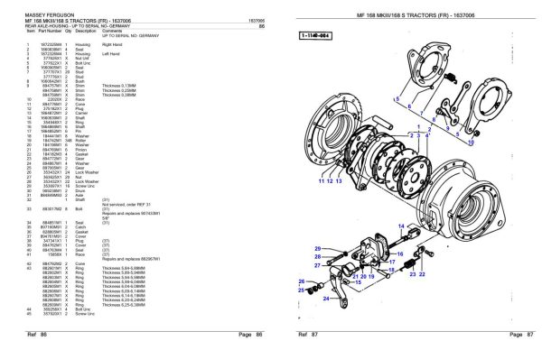 Massey Ferguson MF 168 MKIII 168 S Tractor FR Parts Catalog 1637006 1