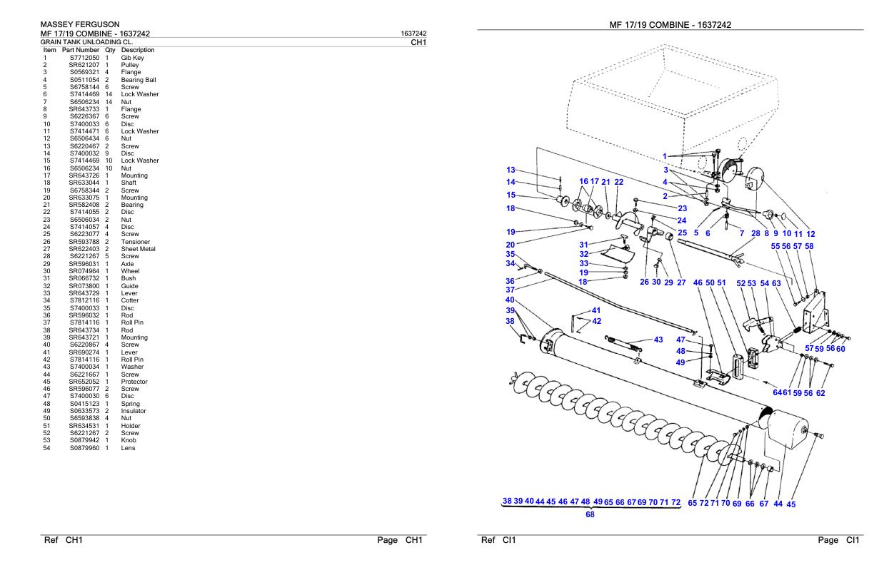 Massey Ferguson MF 17 19 Combine Parts Catalog 1637242 1