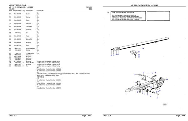 Massey Ferguson MF 174 C Crawler Parts Catalog 1423890 1