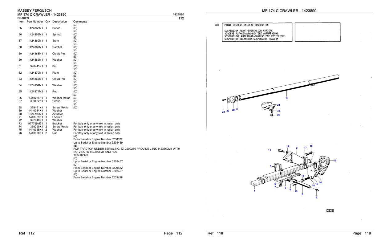 Massey Ferguson MF 174 C Crawler Parts Catalog 1423890 1