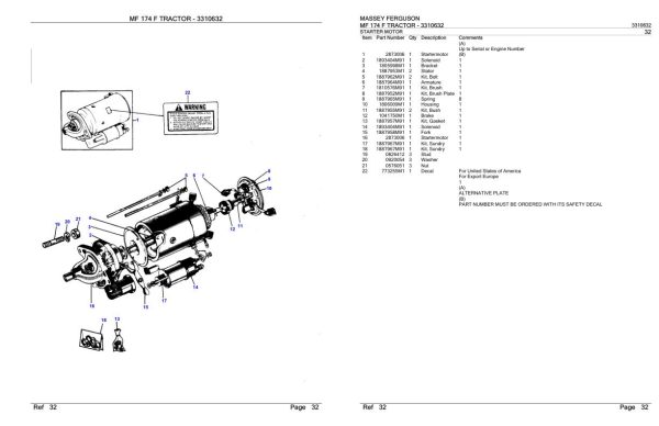 Massey Ferguson MF 174 F Tractor Parts Catalog 3310632 1