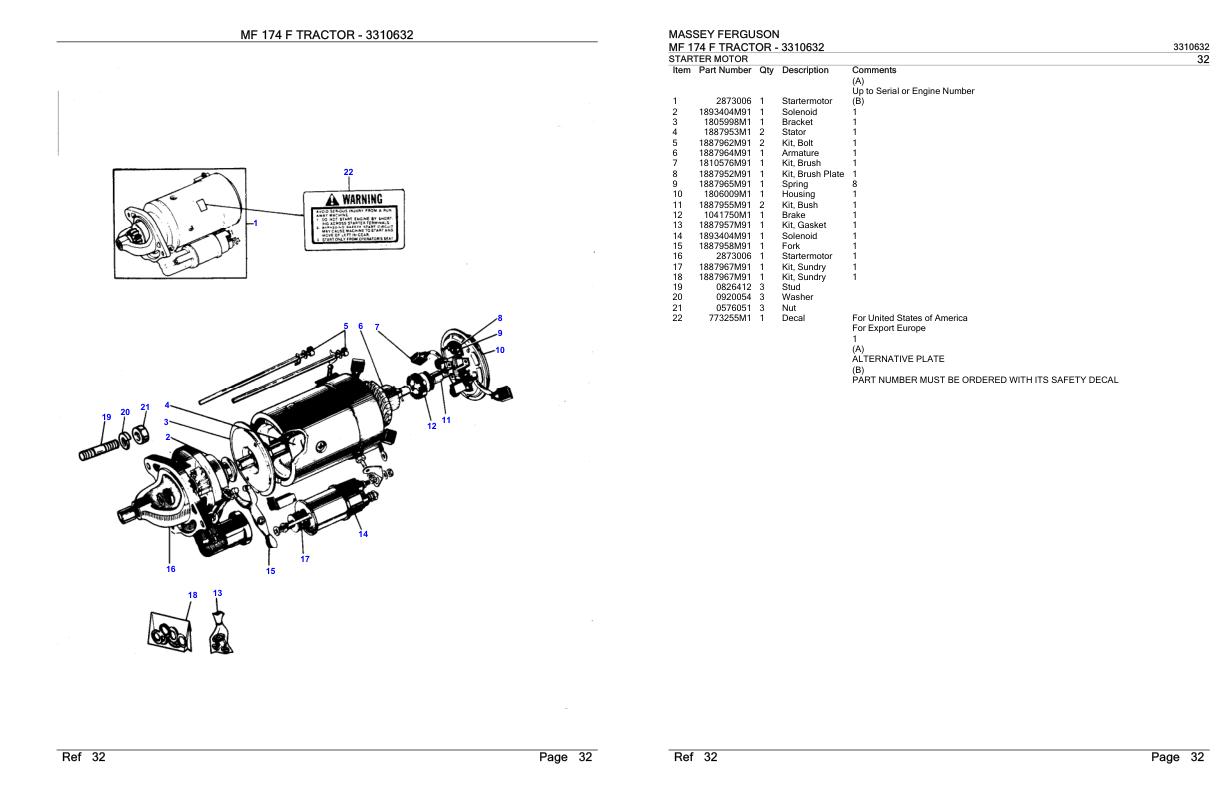 Massey Ferguson MF 174 F Tractor Parts Catalog 3310632 1
