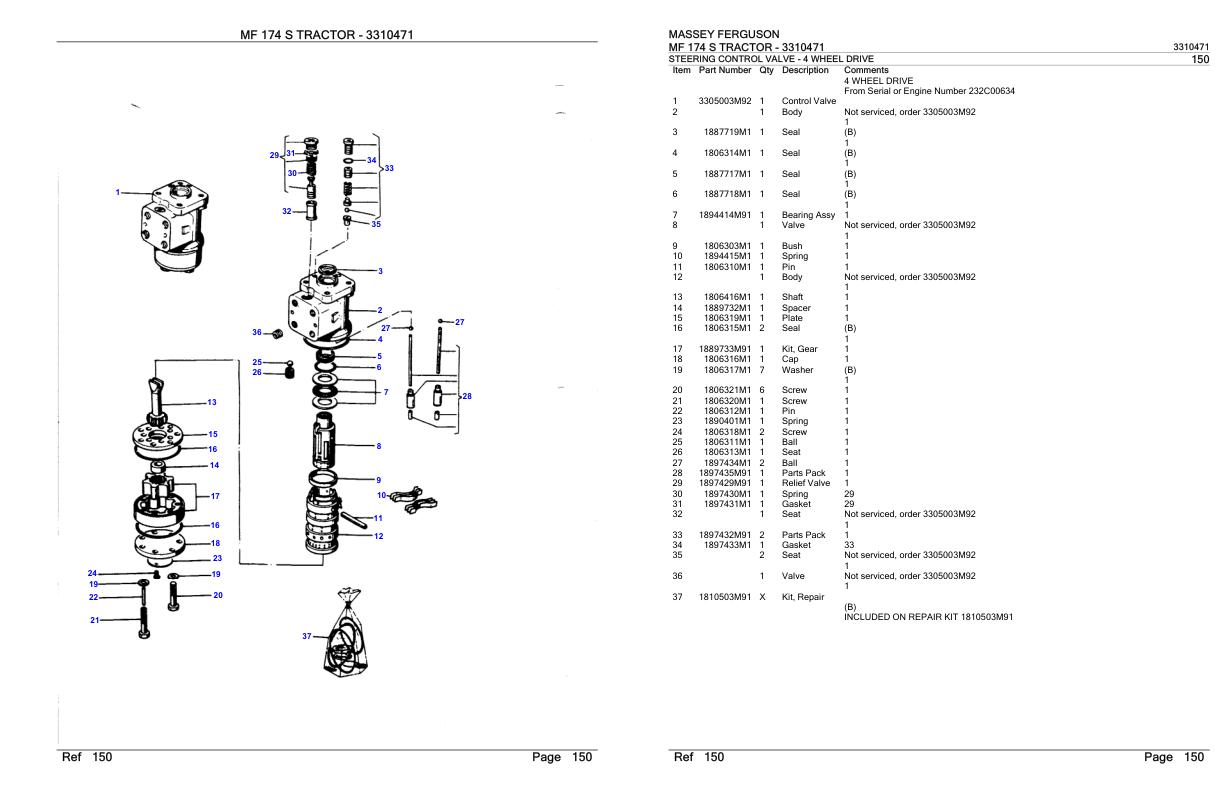 Massey Ferguson MF 174 S Tractor Parts Catalog 3310471