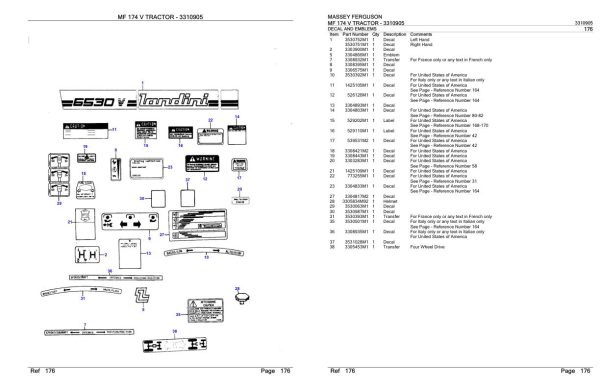 Massey Ferguson MF 174 V Tractor Parts Catalog 3310905 1