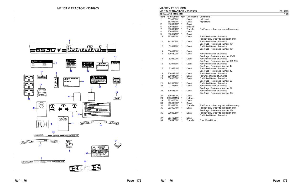 Massey Ferguson MF 174 V Tractor Parts Catalog 3310905 1