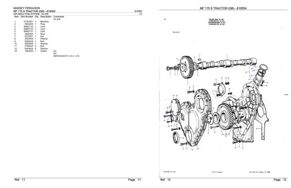 Massey Ferguson MF 175 S Tractor Parts Catalog 819554 2
