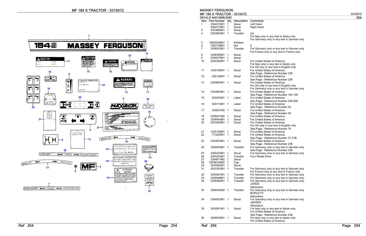 Massey Ferguson MF 184 S Tractor Parts Catalog 3310472 1